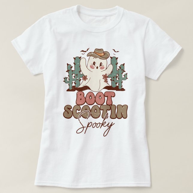 Boot Scootin Spooky Western Boo Ghost Halloween T-Shirt (Design Front)
