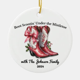 Boot Scootin' Under the Mistletoe Ceramic Ornament