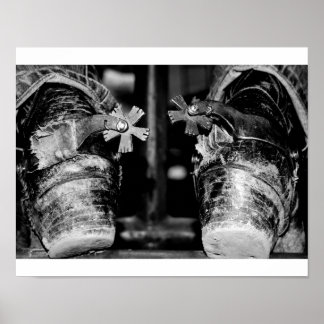 Boot spurs, a black and white print