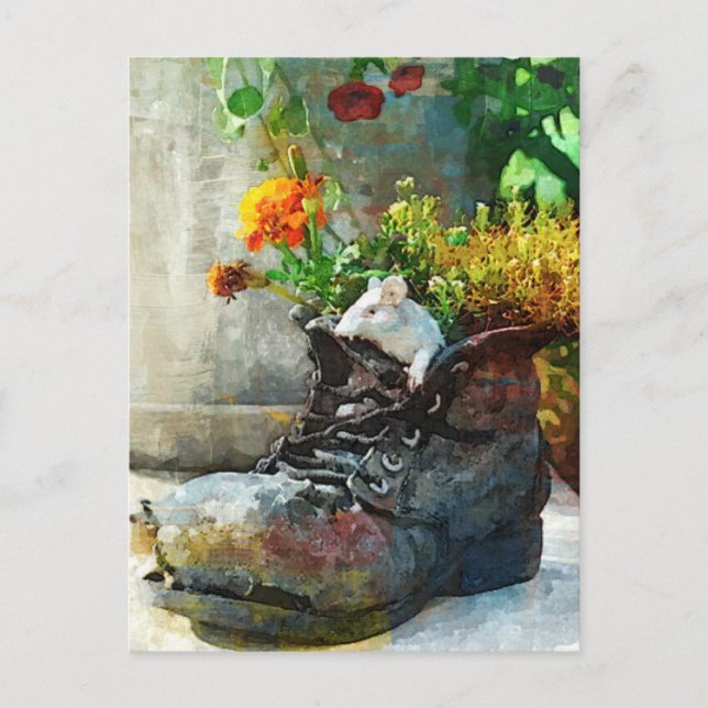 Boot With Flowers – Art Print Postcard (Front)