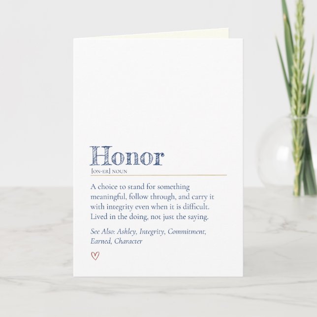 Bootcamp Letter From Home, Honour Definition Card (Front)