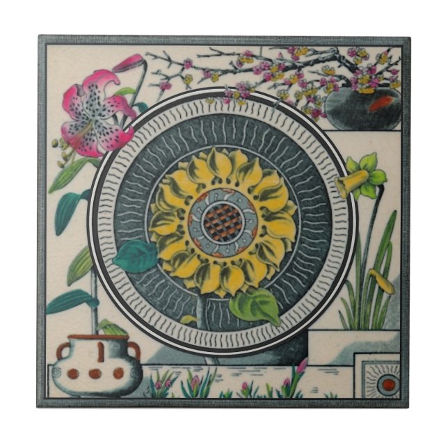 Boote 1885 Aesthetic Japonesque Colourful Repro Tile (Front)