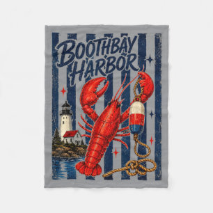 Boothbay Harbour Lobster Maine Coastal Nautical Fleece Blanket