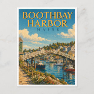 Boothbay Harbour Maine Harbour Footbridge GeoSaga Postcard