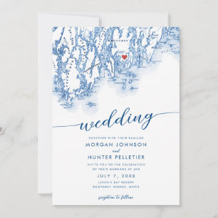 Boothbay Harbour Maine Minimal Modern Map Wedding Invitation