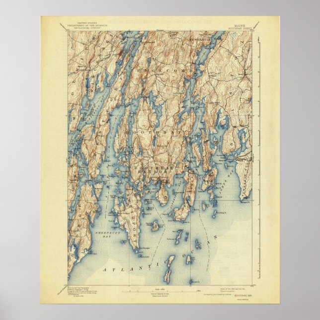 Boothbay Harbour Maine Vintage Map 1893 Poster (Front)