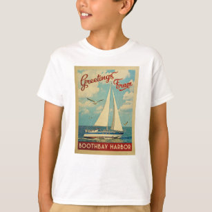 Boothbay Harbour Sailboat Vintage Travel Maine T-Shirt