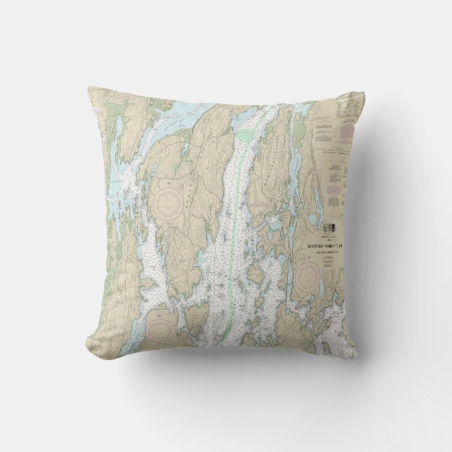 Boothbay Harbour to Bath Nautical Chart 13296 Throw Pillow (Front)