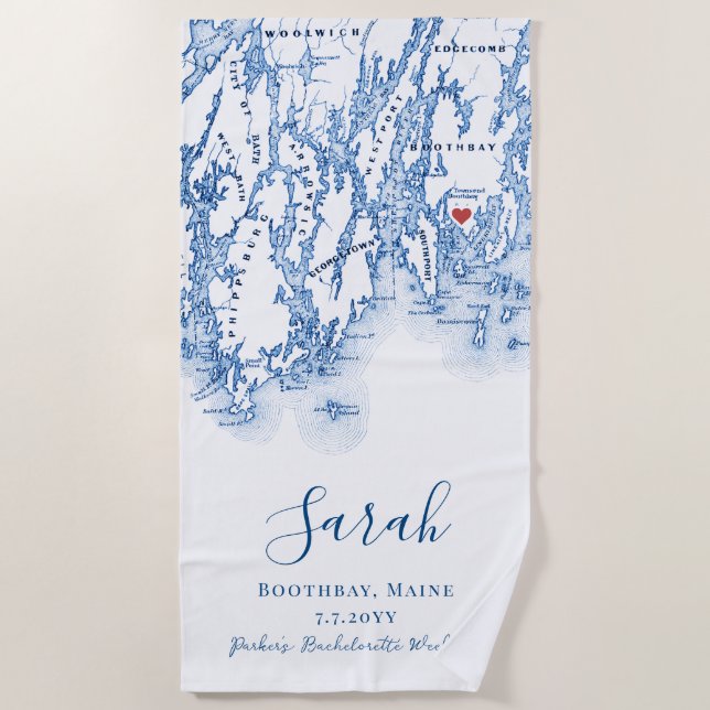 Boothbay Maine Personalized Bachelorette Weekend Beach Towel (Front)