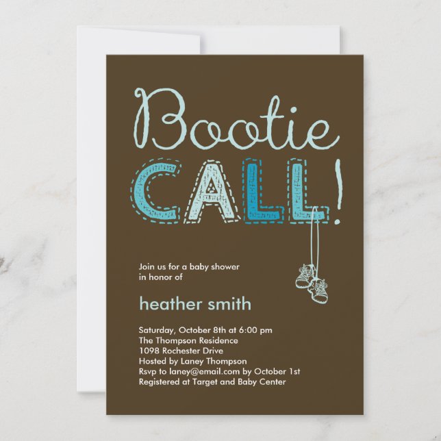 Bootie Call Baby Shower Invitation - Blue (Front)
