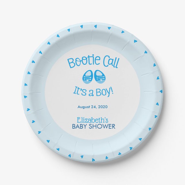 Bootie Call Blue Baby Boy Shower Paper Plate (Front)