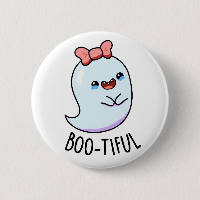 Bootiful Cute Girly Halloween Ghost Pun 2 Inch Round Button (Front)
