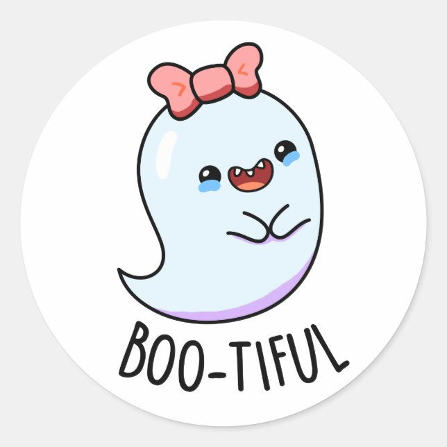 Bootiful Funny Girly Halloween Ghost Pun  Classic Round Sticker (Front)