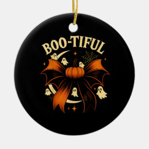 Bootiful Funny Halloween Coquette Bow Pumpkin Ceramic Ornament