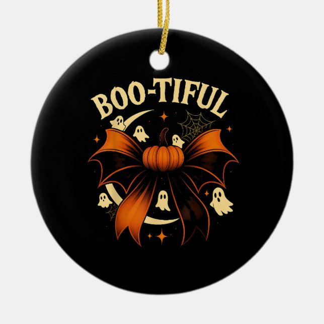  Bootiful Funny Halloween Coquette Bow Pumpkin  Ceramic Ornament (Front)