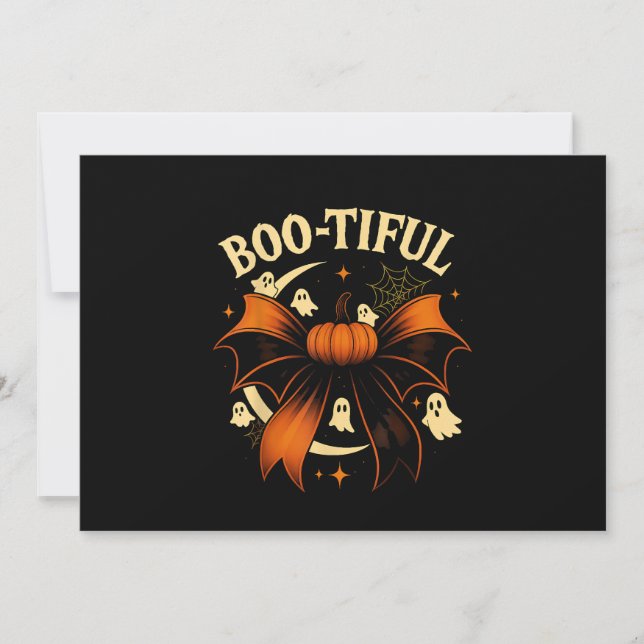 Bootiful Funny Halloween Coquette Bow Pumpkin  Holiday Card (Front)