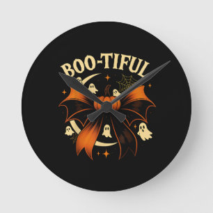  Bootiful Funny Halloween Coquette Bow Pumpkin  Round Clock