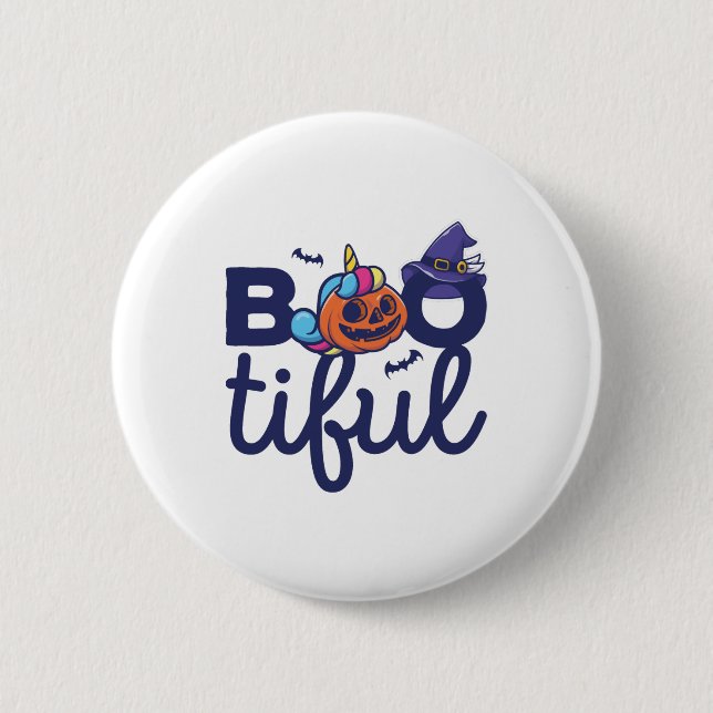 Bootiful Halloween Funny Unicorn Pumpkin lantern 2 Inch Round Button (Front)