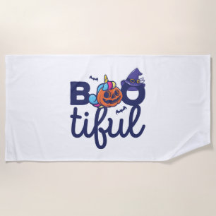 Bootiful Halloween Funny Unicorn Pumpkin lantern Beach Towel