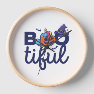 Bootiful Halloween Funny Unicorn Pumpkin lantern Clock