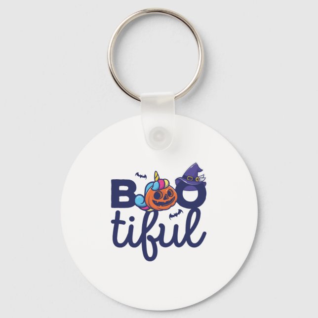 Bootiful Halloween Funny Unicorn Pumpkin lantern Keychain (Front)