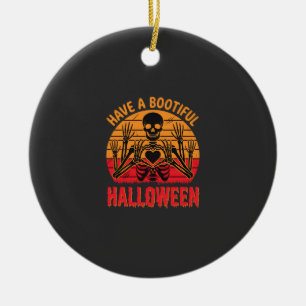 Bootiful Halloween Skeleton Heart Retro Sunset Des Ceramic Ornament