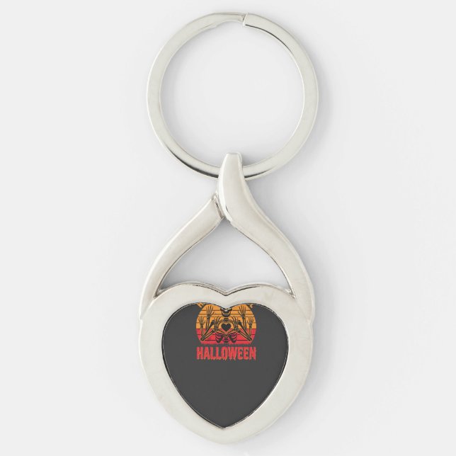 Bootiful Halloween Skeleton Heart Retro Sunset Des Keychain (Front)