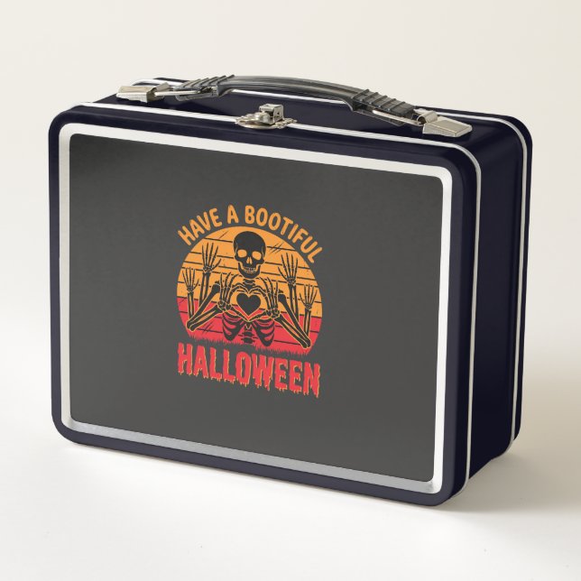 Bootiful Halloween Skeleton Heart Retro Sunset Des Metal Lunch Box (Front)