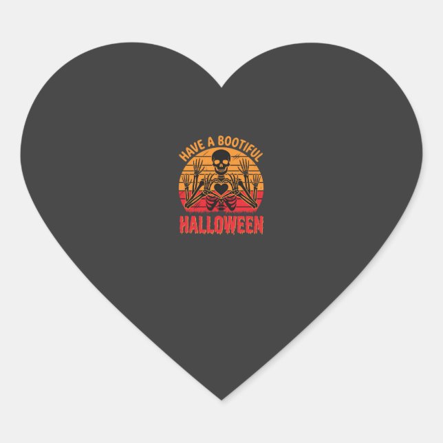 Bootiful Halloween Skeleton Heart Retro Sunset Des Sticker (Front)