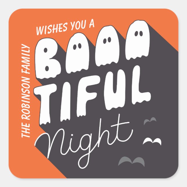 Bootiful Night Orange and Black Halloween Stickers (Front)