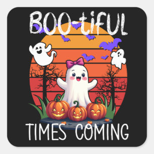 Bootiful Times Coming, Cartoon Kawaii Ghosts Square Sticker