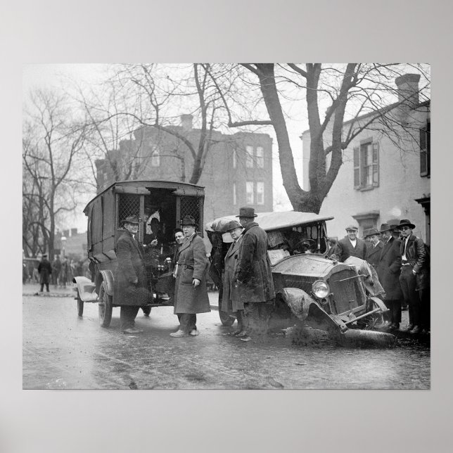 Bootlegger's Wrecked Car, 1922. Vintage Photo Poster (Front)