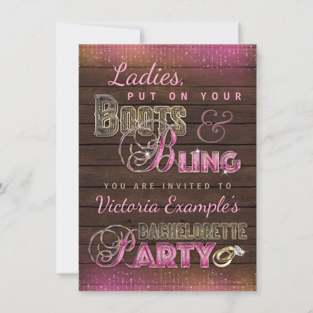 Boots and Bling Bachelorette Party Invitations (Front)