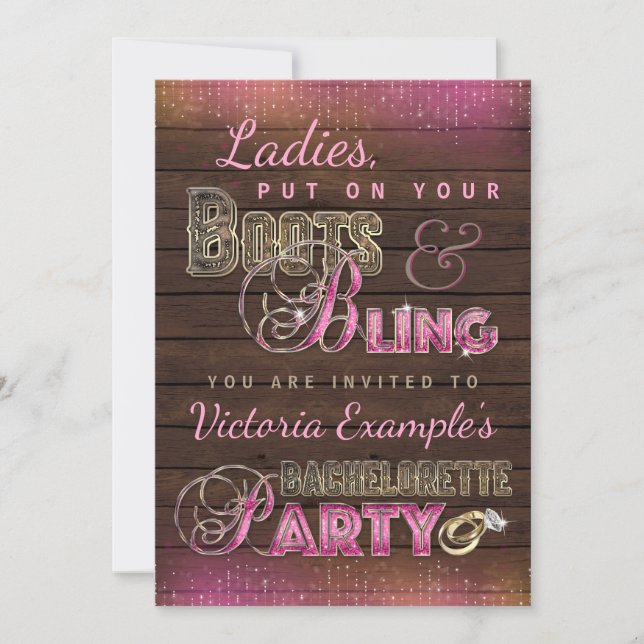 Boots and Bling Bachelorette Party Invitations (Front)