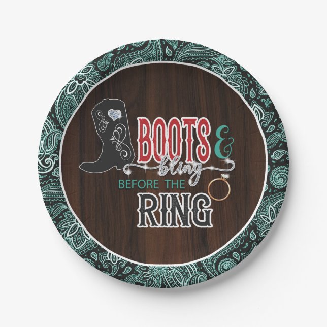 Boots and Bling Before the Ring Plate - Turq (Front)