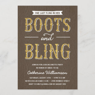 Boots and Bling   Glitter-Look Bachelorette Party Invitation