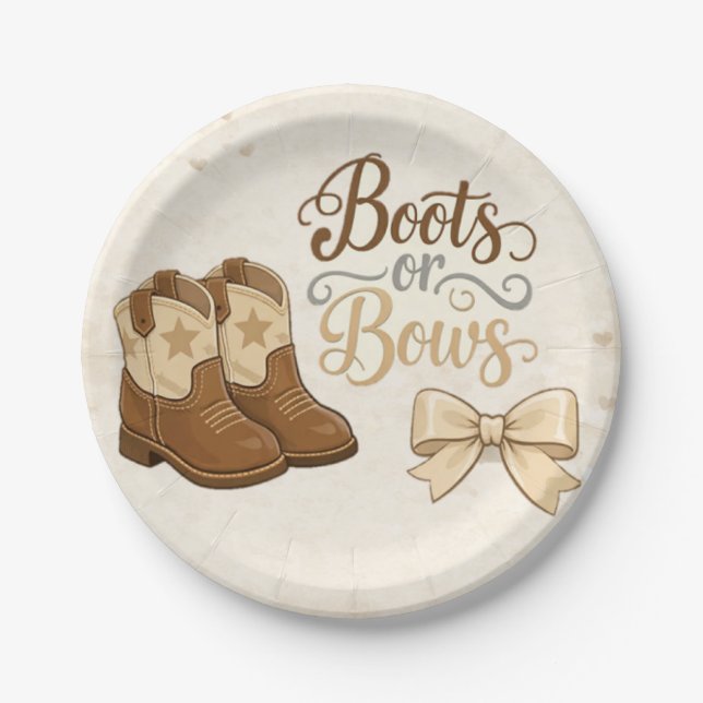 Boots and Bows Gender Reveal Paper Plate (Front)