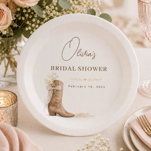 Boots and Brunch Floral Bow Bridal Shower  Paper Plate