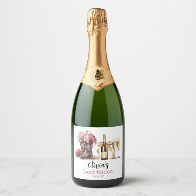 Boots and Bubbles Bridal Shower Last rodeo Sparkling Wine Label (Front)