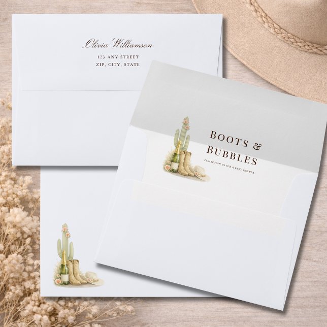 Boots and Bubbles Simple Western Baby Shower Envelope (Creator Uploaded)