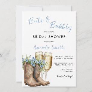 Boots and Bubbly Blue Bridal Shower Invitation