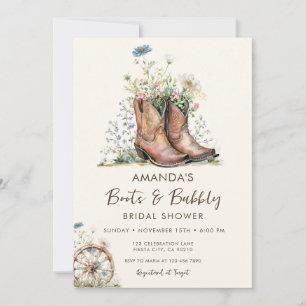 Boots and Bubbly Blue Wildflower Bridal Shower Invitation