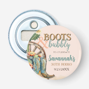Boots and Bubbly Blush Pink Floral Cactus Birthday Bottle Opener
