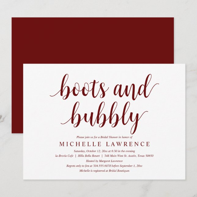 Boots and Bubbly, Bridal Shower Celebration Invita Invitation (Front/Back)