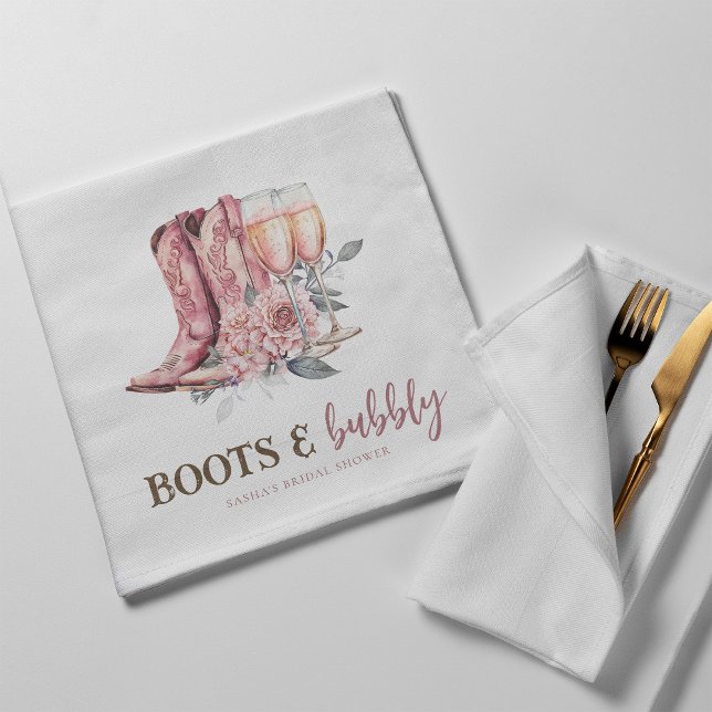 Boots and Bubbly Elegant Pink Bridal Shower Napkin (Creator Uploaded)