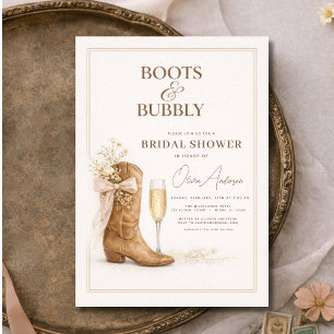 Boots and Bubbly Floral Bow Bridal Shower Invitation