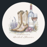 Boots and Bubbly Floral Bridal Shower Classic Round Sticker<br><div class="desc">watercolor boots and bubbly bridal shower plates</div>