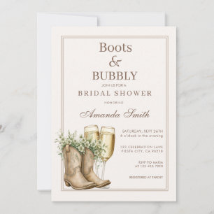 Boots and Bubbly Floral Champagne Bridal Shower Invitation