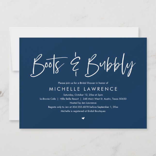 Boots and Bubbly, Modern Casual Bridal Shower Invi Invitation (Front)