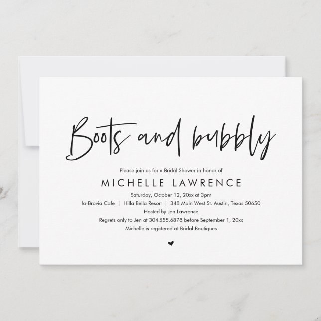 Boots and Bubbly, Modern Casual Bridal Shower Invi Invitation (Front)